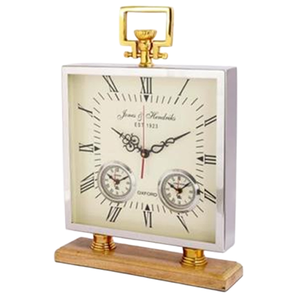 Clock Table with 2 other Dials Alu/Wood Base