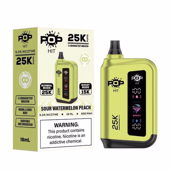 Pop Hit 25000 Puff Disposable | 5% Nic Salts - Sour Watermelon Peach